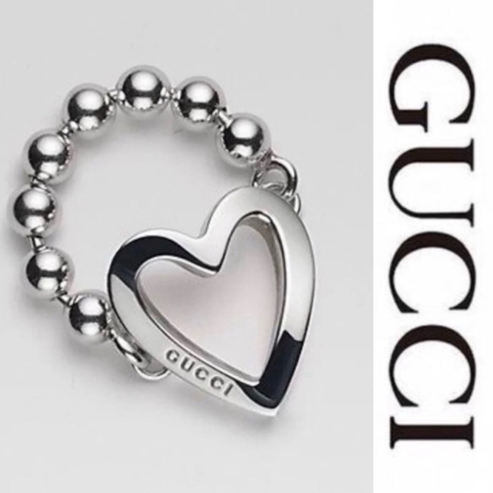 Gucci Silver Heart Beaded Toggle Ring